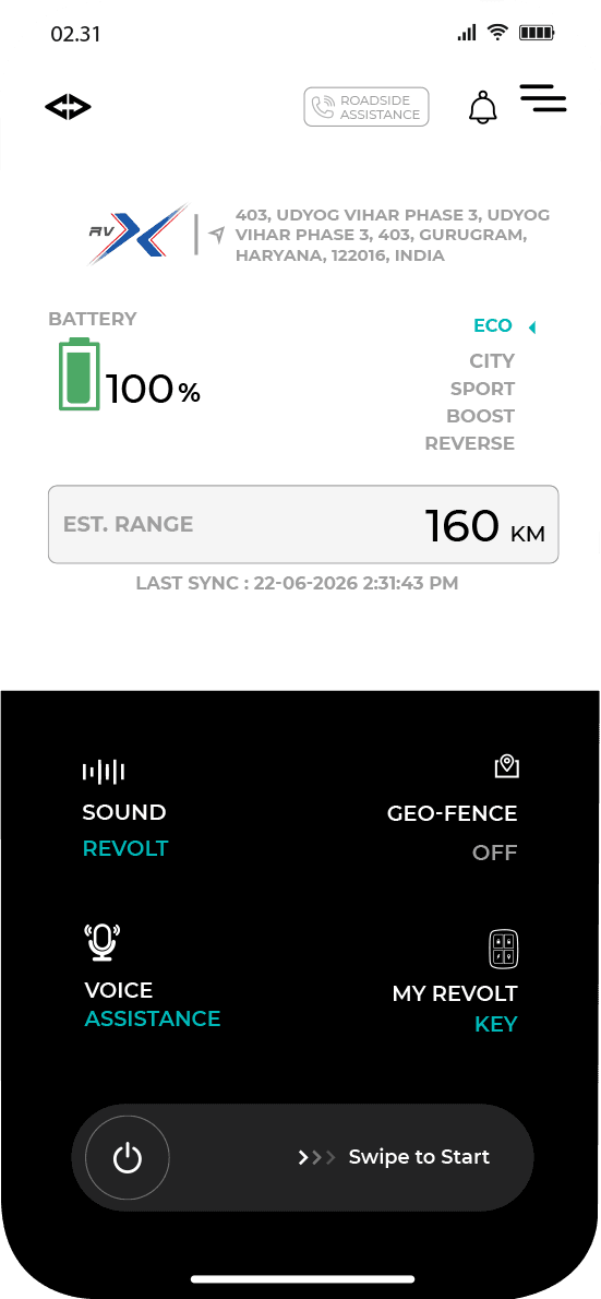revolt rvx bike status app feature
